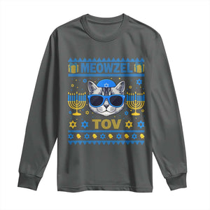 Cat Hanukkah Long Sleeve Shirt Meowzel Tov Jewish Cat Owner Ugly Chanukah TS10 Dark Heather Print Your Wear