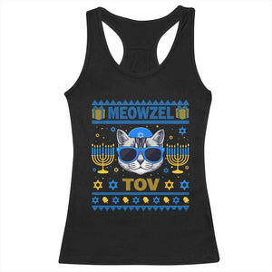 Cat Hanukkah Racerback Tank Top Meowzel Tov Jewish Cat Owner Ugly Chanukah TS10 Black Print Your Wear