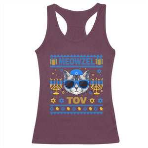 Cat Hanukkah Racerback Tank Top Meowzel Tov Jewish Cat Owner Ugly Chanukah TS10 Maroon Print Your Wear