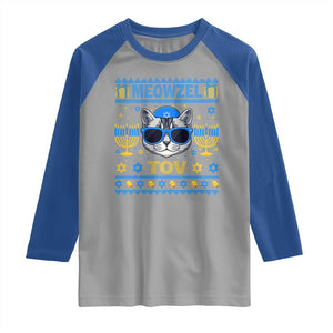 Cat Hanukkah Raglan Shirt Meowzel Tov Jewish Cat Owner Ugly Chanukah TS10 Sport Gray Royal Print Your Wear