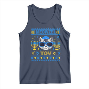 Cat Hanukkah Tank Top Meowzel Tov Jewish Cat Owner Ugly Chanukah TS10 Navy Print Your Wear