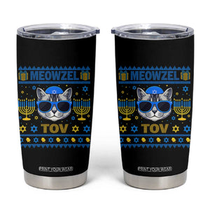 Cat Hanukkah Tumbler Cup Meowzel Tov Jewish Cat Owner Ugly Chanukah TS10 Black Print Your Wear