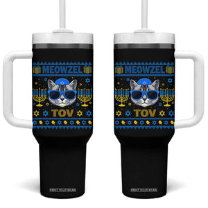 Cat Hanukkah Tumbler With Handle Meowzel Tov Jewish Cat Owner Ugly Chanukah TS10 One Size: 40 oz Black Print Your Wear