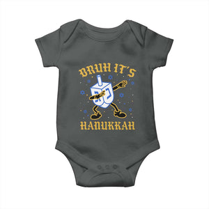 Bruh Hanukkah Baby Onesie Funny Dabbing Dreidel Love Jewish Chanukah Jew Gift TS10 Dark Heather Print Your Wear