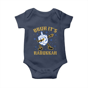 Bruh Hanukkah Baby Onesie Funny Dabbing Dreidel Love Jewish Chanukah Jew Gift TS10 Navy Print Your Wear