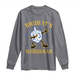 Bruh Hanukkah Long Sleeve Shirt Funny Dabbing Dreidel Love Jewish Chanukah Jew Gift TS10 Charcoal Print Your Wear