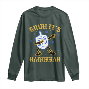 Bruh Hanukkah Long Sleeve Shirt Funny Dabbing Dreidel Love Jewish Chanukah Jew Gift TS10 Dark Forest Green Print Your Wear