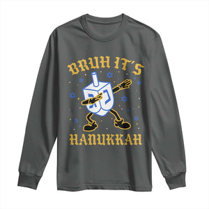 Bruh Hanukkah Long Sleeve Shirt Funny Dabbing Dreidel Love Jewish Chanukah Jew Gift TS10 Dark Heather Print Your Wear