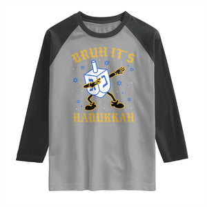 Bruh Hanukkah Raglan Shirt Funny Dabbing Dreidel Love Jewish Chanukah Jew Gift TS10 Sport Gray Black Print Your Wear