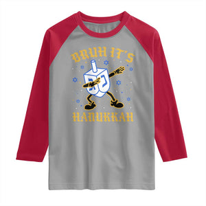 Bruh Hanukkah Raglan Shirt Funny Dabbing Dreidel Love Jewish Chanukah Jew Gift TS10 Sport Gray Red Print Your Wear