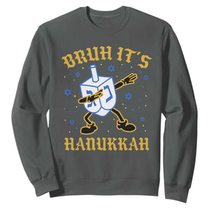 Bruh Hanukkah Sweatshirt Funny Dabbing Dreidel Love Jewish Chanukah Jew Gift TS10 Dark Heather Print Your Wear