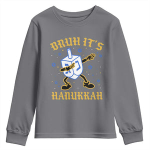Bruh Hanukkah Youth Sweatshirt Funny Dabbing Dreidel Love Jewish Chanukah Jew Gift TS10 Charcoal Print Your Wear