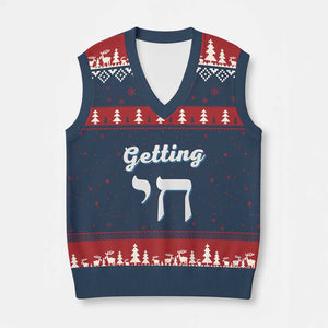 Funny Jewish V-Neck Knit Sweater Vest Getting Chai High Hanukkah Humor TS10 Navy Red Print Your Wear