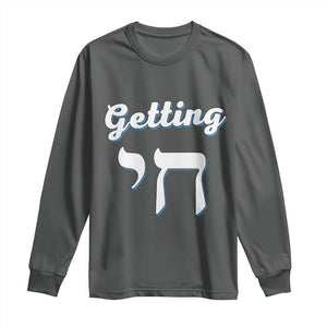 Funny Jewish Long Sleeve Shirt Getting Chai High Hanukkah Humor TS10 Dark Heather Print Your Wear