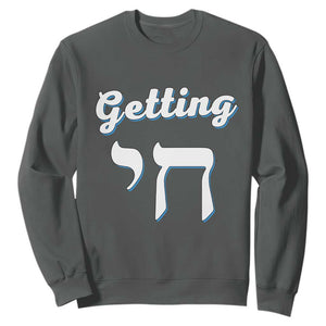 Funny Jewish Sweatshirt Getting Chai High Hanukkah Humor TS10 Dark Heather Print Your Wear