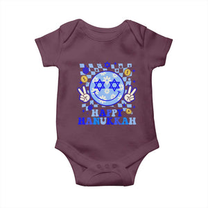 Happy Hanukkah Baby Onesie Groovy Star Of David Smile Face Chanukah Pajama TS10 Maroon Print Your Wear