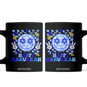 Happy Hanukkah Coffee Mug Groovy Star Of David Smile Face Chanukah Pajama TS10 Black Print Your Wear