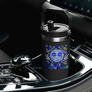 Happy Hanukkah Flip Straw Tumbler Groovy Star Of David Smile Face Chanukah Pajama TS10 Print Your Wear