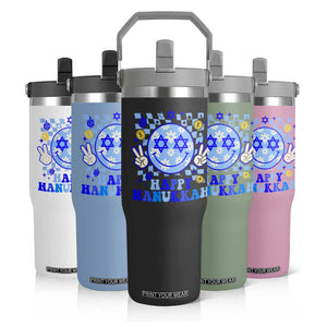 Happy Hanukkah Flip Straw Tumbler Groovy Star Of David Smile Face Chanukah Pajama TS10 Print Your Wear
