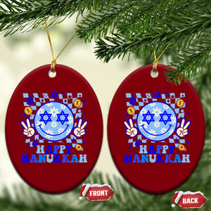 Happy Hanukkah Ceramic Ornament Groovy Star Of David Smile Face Chanukah Pajama TS10 Print Your Wear