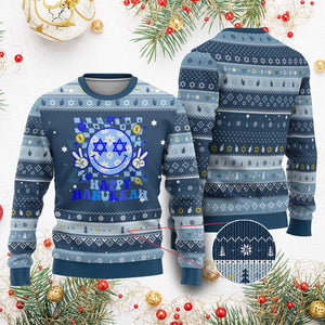 Happy Hanukkah Hanukkah Ugly Sweater Groovy Star Of David Smile Face Chanukah Pajama TS10 Navy Light Blue Print Your Wear