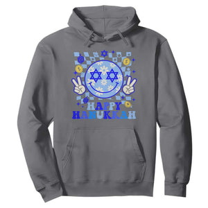 Happy Hanukkah Hoodie Groovy Star Of David Smile Face Chanukah Pajama TS10 Charcoal Print Your Wear