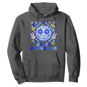 Happy Hanukkah Hoodie Groovy Star Of David Smile Face Chanukah Pajama TS10 Dark Heather Print Your Wear