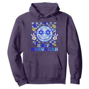 Happy Hanukkah Hoodie Groovy Star Of David Smile Face Chanukah Pajama TS10 Purple Print Your Wear