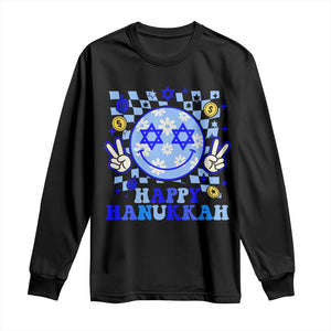 Happy Hanukkah Long Sleeve Shirt Groovy Star Of David Smile Face Chanukah Pajama TS10 Black Print Your Wear