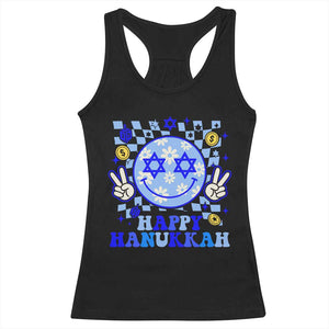 Happy Hanukkah Racerback Tank Top Groovy Star Of David Smile Face Chanukah Pajama TS10 Black Print Your Wear