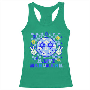 Happy Hanukkah Racerback Tank Top Groovy Star Of David Smile Face Chanukah Pajama TS10 Irish Green Print Your Wear
