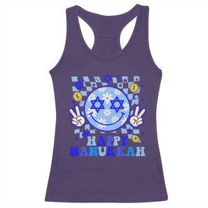 Happy Hanukkah Racerback Tank Top Groovy Star Of David Smile Face Chanukah Pajama TS10 Purple Print Your Wear