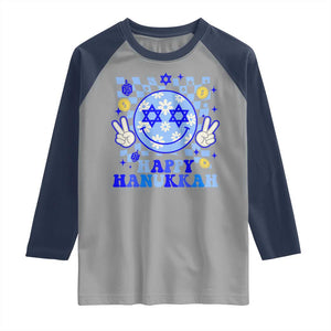 Happy Hanukkah Raglan Shirt Groovy Star Of David Smile Face Chanukah Pajama TS10 Sport Gray Navy Print Your Wear