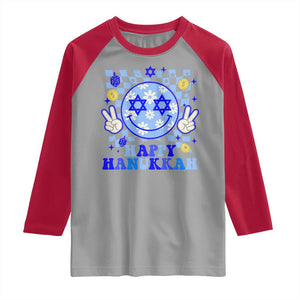 Happy Hanukkah Raglan Shirt Groovy Star Of David Smile Face Chanukah Pajama TS10 Sport Gray Red Print Your Wear