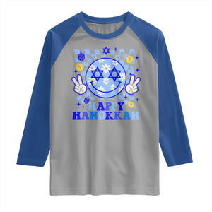 Happy Hanukkah Raglan Shirt Groovy Star Of David Smile Face Chanukah Pajama TS10 Sport Gray Royal Print Your Wear