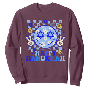 Happy Hanukkah Sweatshirt Groovy Star Of David Smile Face Chanukah Pajama TS10 Maroon Print Your Wear