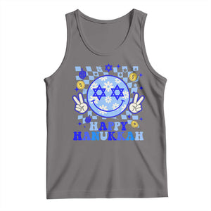 Happy Hanukkah Tank Top Groovy Star Of David Smile Face Chanukah Pajama TS10 Deep Heather Print Your Wear