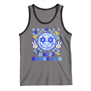 Happy Hanukkah Tank Top Groovy Star Of David Smile Face Chanukah Pajama TS10 Deep Heather Black Print Your Wear