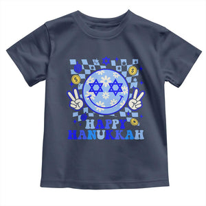 Happy Hanukkah Toddler T Shirt Groovy Star Of David Smile Face Chanukah Pajama TS10 Navy Print Your Wear