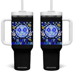 Happy Hanukkah Tumbler With Handle Groovy Star Of David Smile Face Chanukah Pajama TS10 One Size: 40 oz Black Print Your Wear