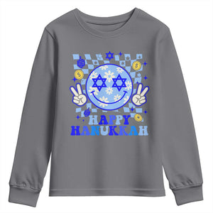 Happy Hanukkah Youth Sweatshirt Groovy Star Of David Smile Face Chanukah Pajama TS10 Charcoal Print Your Wear