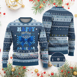 Coquette Hanukkah Hanukkah Ugly Sweater Jewish Menorah Bow Girls TS10 Navy Light Blue Print Your Wear