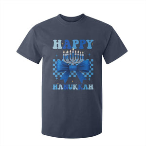 Coquette Hanukkah T Shirt For Kid Jewish Menorah Bow Girls TS10 Navy Print Your Wear