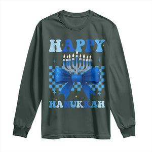 Coquette Hanukkah Long Sleeve Shirt Jewish Menorah Bow Girls TS10 Dark Forest Green Print Your Wear