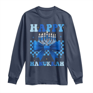 Coquette Hanukkah Long Sleeve Shirt Jewish Menorah Bow Girls TS10 Navy Print Your Wear