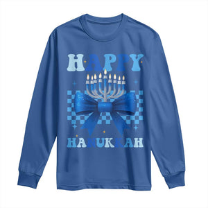 Coquette Hanukkah Long Sleeve Shirt Jewish Menorah Bow Girls TS10 Royal Blue Print Your Wear