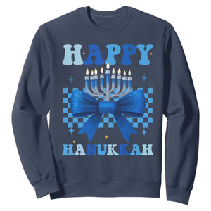 Coquette Hanukkah Sweatshirt Jewish Menorah Bow Girls TS10 Navy Print Your Wear