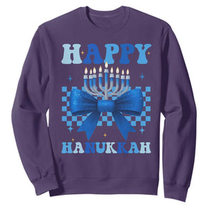 Coquette Hanukkah Sweatshirt Jewish Menorah Bow Girls TS10 Purple Print Your Wear