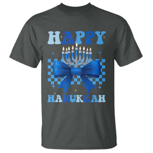 Coquette Hanukkah T Shirt Jewish Menorah Bow Girls TS10 Dark Heather Print Your Wear