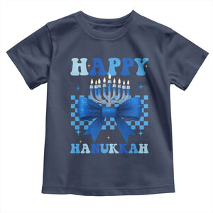 Coquette Hanukkah Toddler T Shirt Jewish Menorah Bow Girls TS10 Navy Print Your Wear
